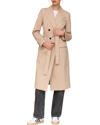Avec Les Filles Khaki Studded Rhinestone Blazer Trench Coat