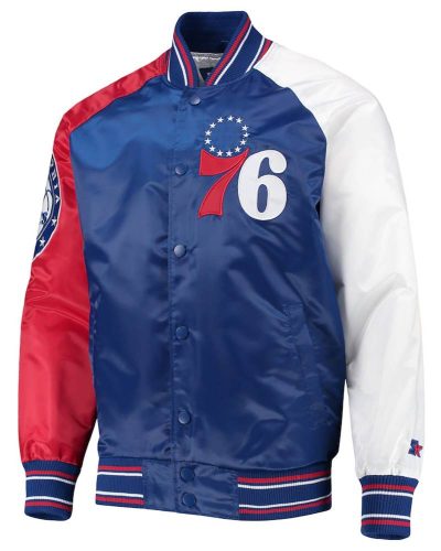 Philadelphia 76ers Reliever Royal And Red Satin Jacket