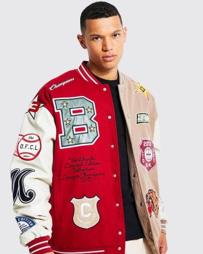 Tall Oversized Spliced Tiger Varsity Jacket