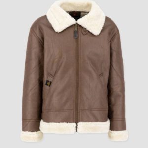Alpha Industries B-3 Brown Leather Bomber Fur Jacket
