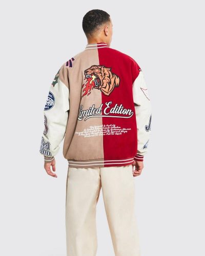 Tall Oversized Spliced Tiger Varsity Jacket