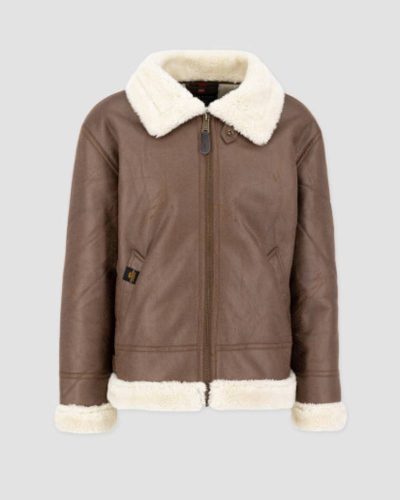Alpha Industries B-3 Brown Leather Bomber Fur Jacket