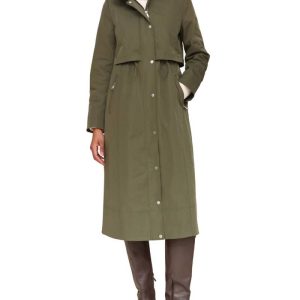 Avec Les Filles Olive Water Resistant Twill Hooded Longline Coat