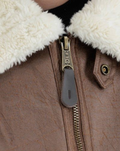 Alpha Industries B-3 Brown Leather Bomber Fur Jacket