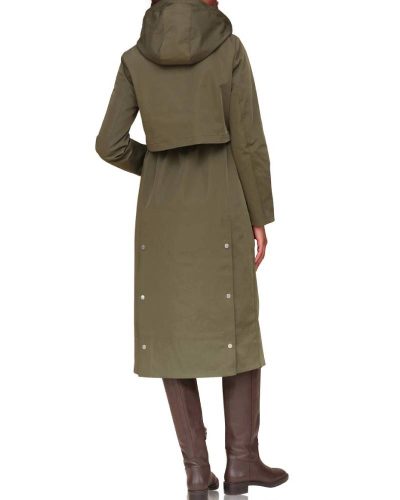 Avec Les Filles Olive Water Resistant Twill Hooded Longline Coat