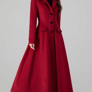Women’s Princess Red Wool Long Coat