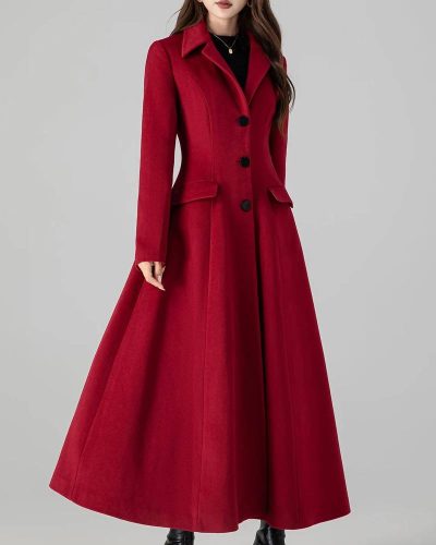 Women’s Princess Red Wool Long Coat