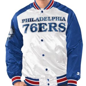 White/royal Philadelphia 76ers Renegade Varsity Satin Jacket