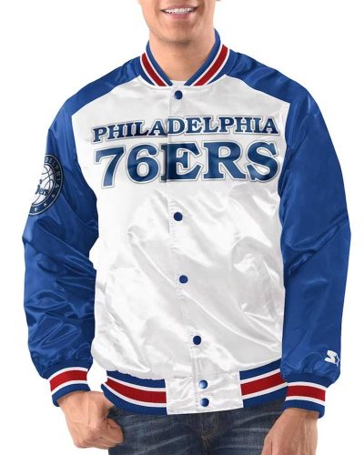 White/royal Philadelphia 76ers Renegade Varsity Satin Jacket