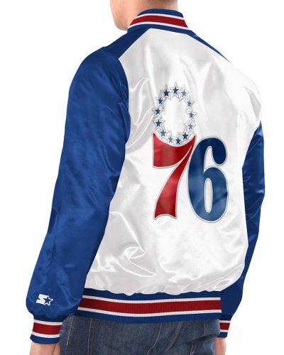 White/royal Philadelphia 76ers Renegade Varsity Satin Jacket