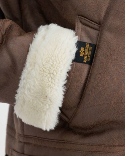 Alpha Industries B-3 Brown Leather Bomber Fur Jacket - Image 6