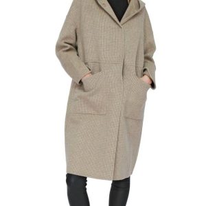 Belle & Bloom Beige Micro Check Hooded Wool Blend Coat