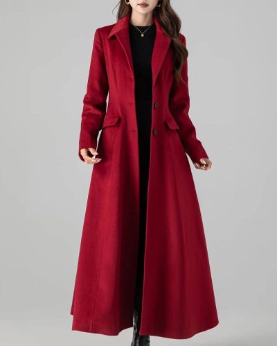 Women’s Princess Red Wool Long Coat