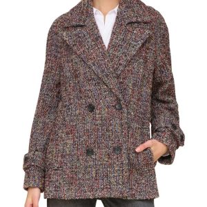 Avec Les Filles Red Multi Herringbone Peacoat