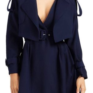 Belle & Bloom Navy Blue Manhattan Crop Trench Coat