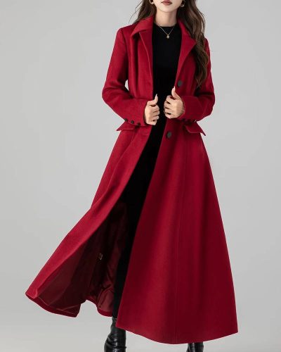 Women’s Princess Red Wool Long Coat