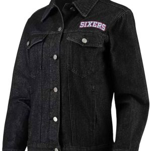 Philadelphia 76ers Patch Black Denim Button-up Jacket