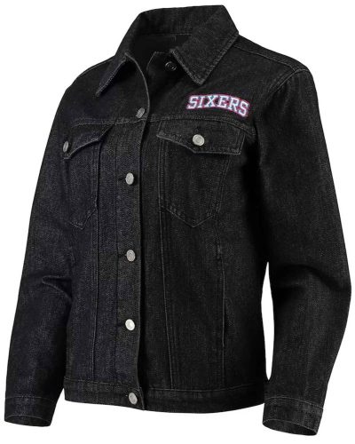 Philadelphia 76ers Patch Black Denim Button-up Jacket
