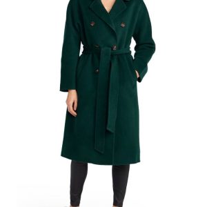 Belle & Bloom Standing Still Belted Dark Green Wool Blend Coat