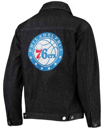 Philadelphia 76ers Patch Black Denim Button-up Jacket