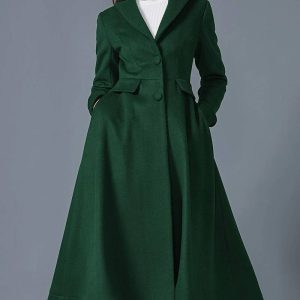 Women’s Swing Dark Green Wool Coat