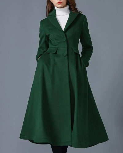 Women’s Swing Dark Green Wool Coat