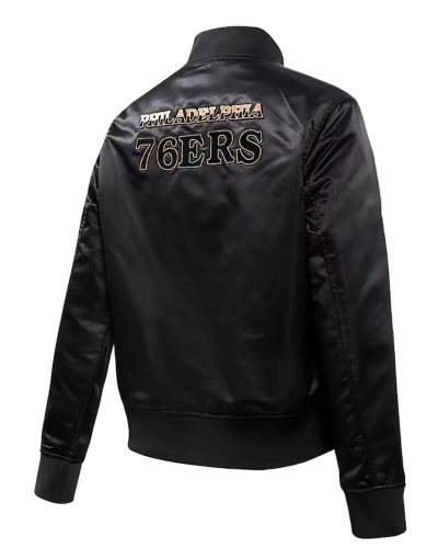 Philadelphia 76ers Glam Black Varsity Satin Jacket