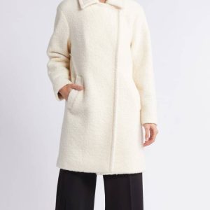 Bcb Generation Cream Walker Notch Lapel Longline Bouclé Coat