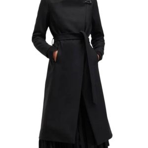 All Saints Riley Black Wool Blend Belted Coat