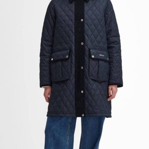 Barbour Navy Blue Tulip Corduroy Trim Quilted Coat