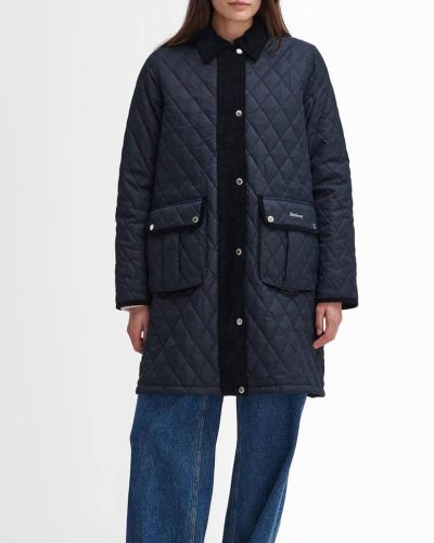Barbour Navy Blue Tulip Corduroy Trim Quilted Coat