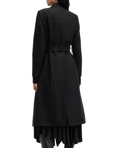 All Saints Riley Black Wool Blend Belted Coat