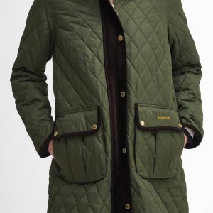 Barbour Olive Tulip Corduroy Trim Quilted Coat