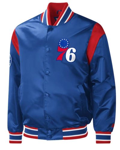 Philadelphia 76ers Force Play Royal Varsity Satin Jacket