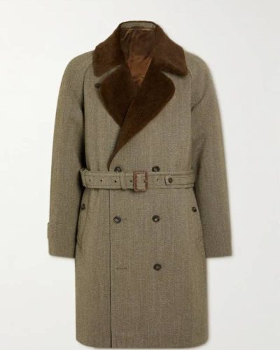 Belted Shearling Trimmed Wool Coat