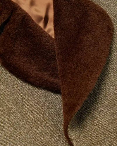 Belted Shearling Trimmed Wool Coat