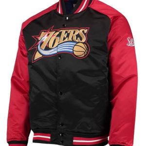 Philadelphia 76ers Black/red Hardwood Classics Reload 3.0 Raglan Satin Jacket