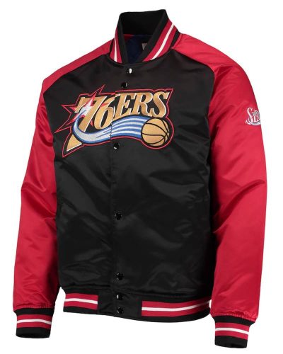 Philadelphia 76ers Black/red Hardwood Classics Reload 3.0 Raglan Satin Jacket