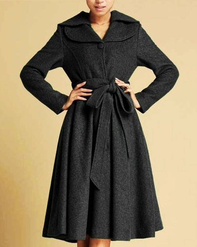 Women’s Feminine Swing Fit And Flare Wool Coat