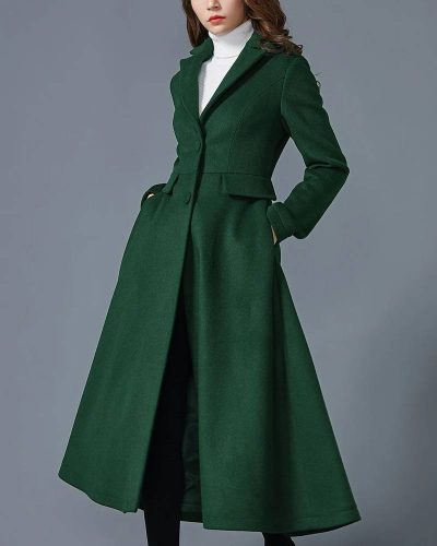 Women’s Swing Dark Green Wool Coat
