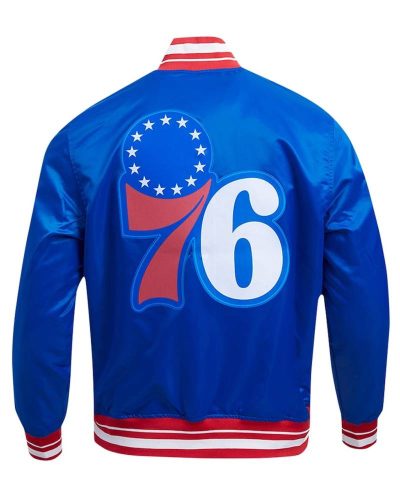 Philadelphia 76ers Script Tail Royal Satin Jacket