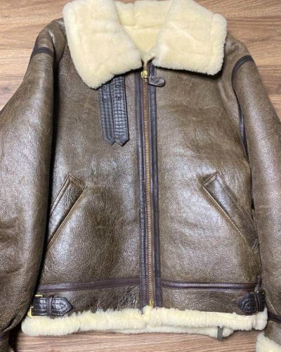 Avirex B-3 Mouton Brown Leather Flight Bomber Jacket