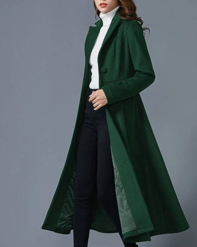 Women’s Swing Dark Green Wool Coat