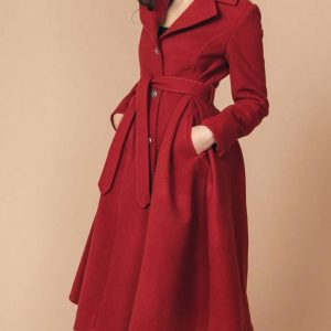 Women’s 1950s Princess Swing Red Wool Coat