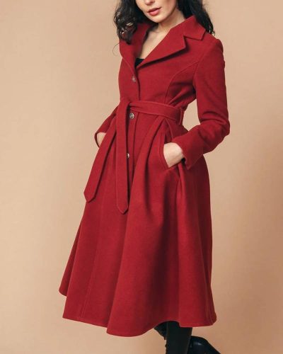 Women’s 1950s Princess Swing Red Wool Coat