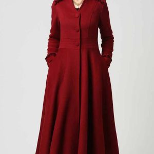 Women’s Long Wool Coat With Ruffle