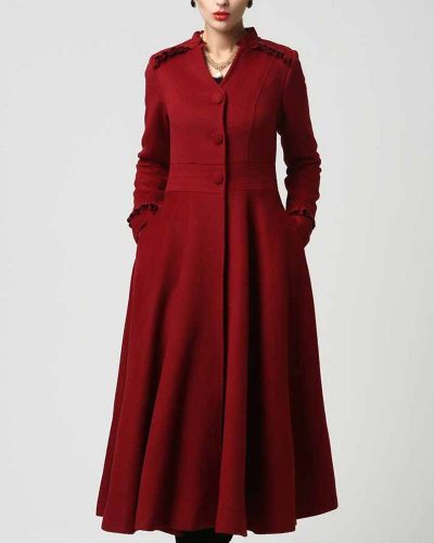 Women’s Long Wool Coat With Ruffle