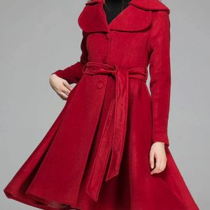 Women’s Feminine Swing Fit And Flare Wool Coat