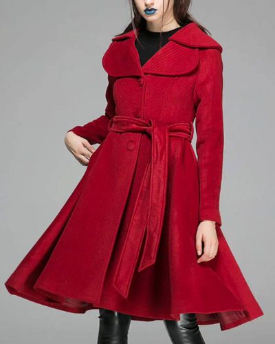 Women’s Feminine Swing Fit And Flare Wool Coat