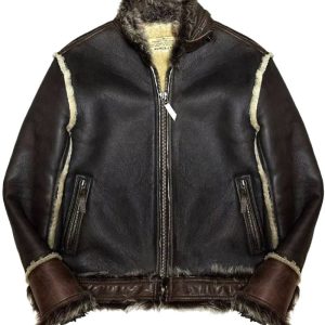 Avirex B-3 Real Shearling Black And Brown Sheep Leather Jacket